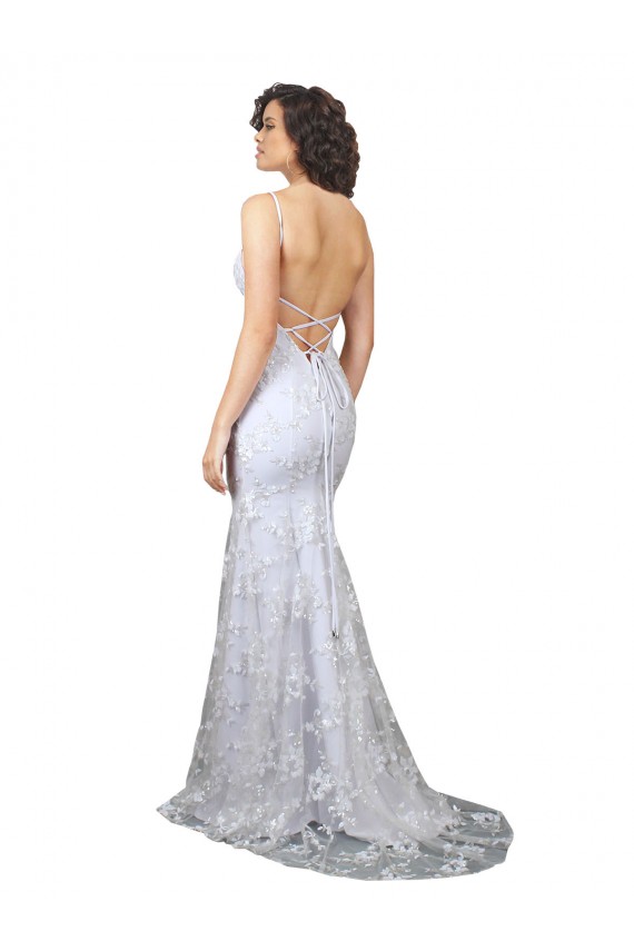 V-Neck Stretch Crepe & Sequin Tulle Sleeveless Backless White Formal Evening Gown / Prom Dress / Bridesmaid Dress Edinburgh