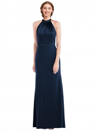 High Neck Stretch Crepe Sleeveless Open Back Dark Navy Semi Formal Evening Dress / Prom Dress / Bridesmaid Dress Edinburgh