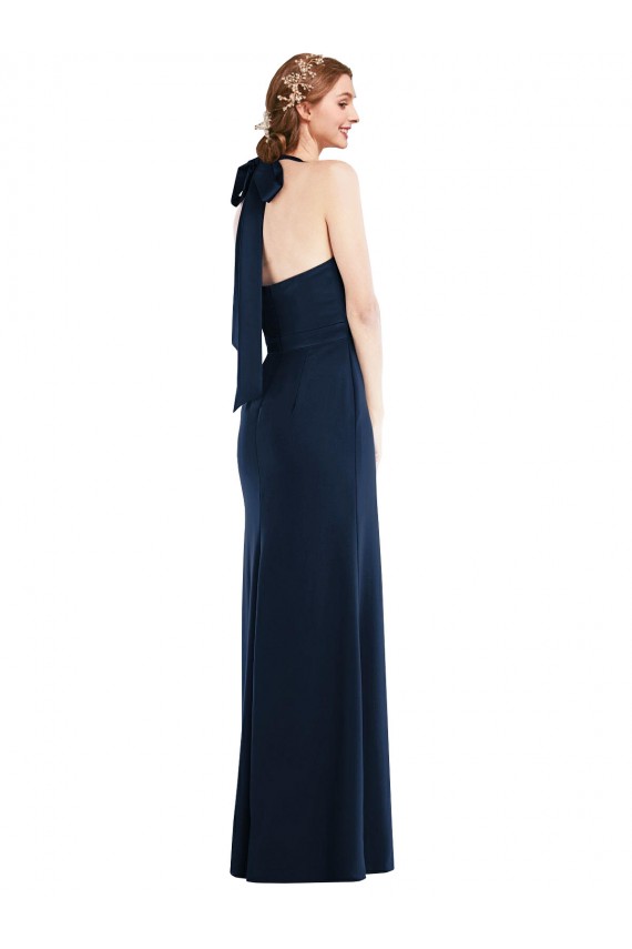 High Neck Stretch Crepe Sleeveless Open Back Dark Navy Semi Formal Evening Dress / Prom Dress / Bridesmaid Dress Edinburgh