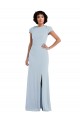 Jewel Neck Stretch Crepe Cap Sleeves Keyhole Back Light Sky Blue Semi Formal Evening Dress / Bridesmaid Dress Edinburgh