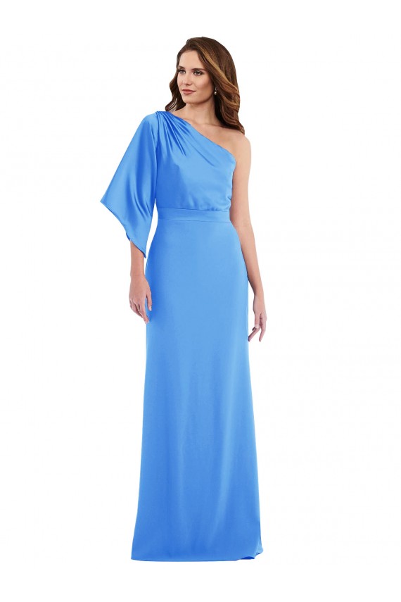 One Shoulder Stretch Crepe Bell Sleeves Peacock Blue Semi Formal Evening Dress / Prom Dress / Bridesmaid Dress Edinburgh