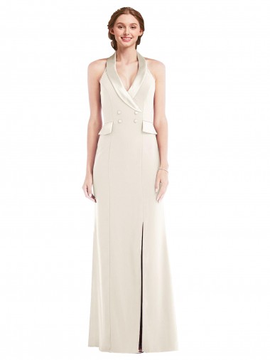 Halter Neck Stretch Crepe Sleeveless Low Back Ivory Semi Formal Evening Dress / Prom Dress / Bridesmaid Dress Edinburgh