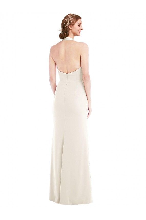 Halter Neck Stretch Crepe Sleeveless Low Back Ivory Semi Formal Evening Dress / Prom Dress / Bridesmaid Dress Edinburgh