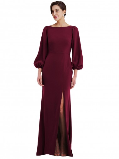 Bateau Neck Stretch Crepe Long Sleeves Open Back Burgundy Gold Formal Evening Gown / Prom Dress / Bridesmaid Dress Edinburgh