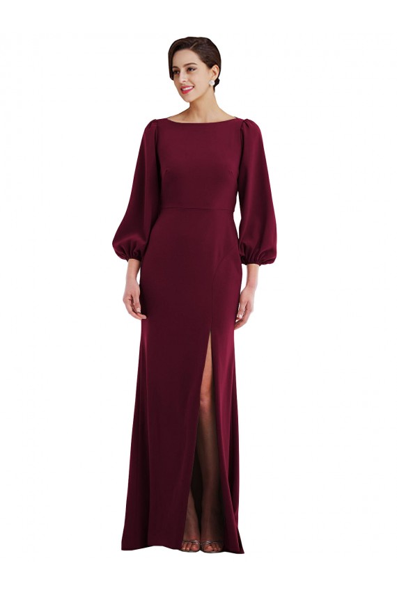 Bateau Neck Stretch Crepe Long Sleeves Open Back Burgundy Gold Formal Evening Gown / Prom Dress / Bridesmaid Dress Edinburgh