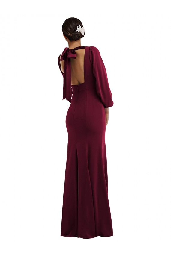 Bateau Neck Stretch Crepe Long Sleeves Open Back Burgundy Gold Formal Evening Gown / Prom Dress / Bridesmaid Dress Edinburgh
