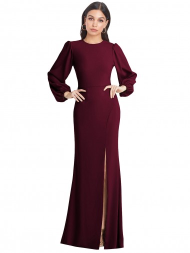 Bateau Neck Stretch Crepe Puff Sleeves Open Back Burgundy Gold Formal Dress / Bridesmaid Dress Edinburgh
