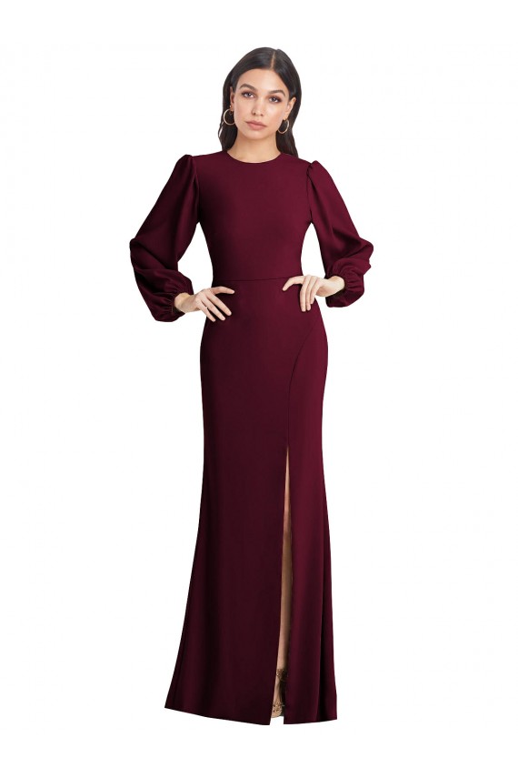Bateau Neck Stretch Crepe Puff Sleeves Open Back Burgundy Gold Formal Dress / Bridesmaid Dress Edinburgh