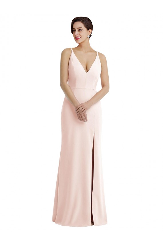 V-Neck Stretch Crepe Sleeveless Long Pink Formal Evening Gown / Prom Dress / Bridesmaid Dress Edinburgh