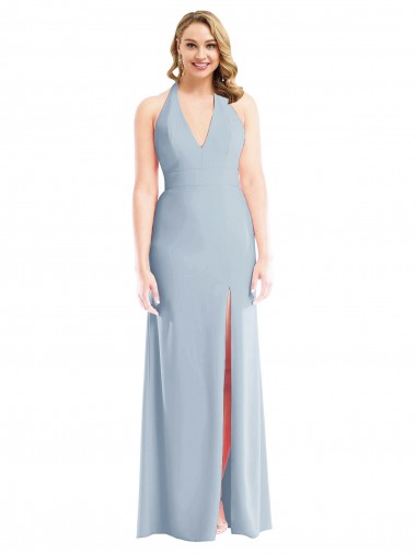 Halter Neck Stretch Crepe Sleeveless Open Back Light Sky Blue Bridesmaid Dress / Evening Dress Edinburgh