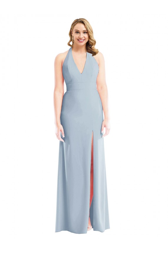 Halter Neck Stretch Crepe Sleeveless Open Back Light Sky Blue Bridesmaid Dress / Evening Dress Edinburgh