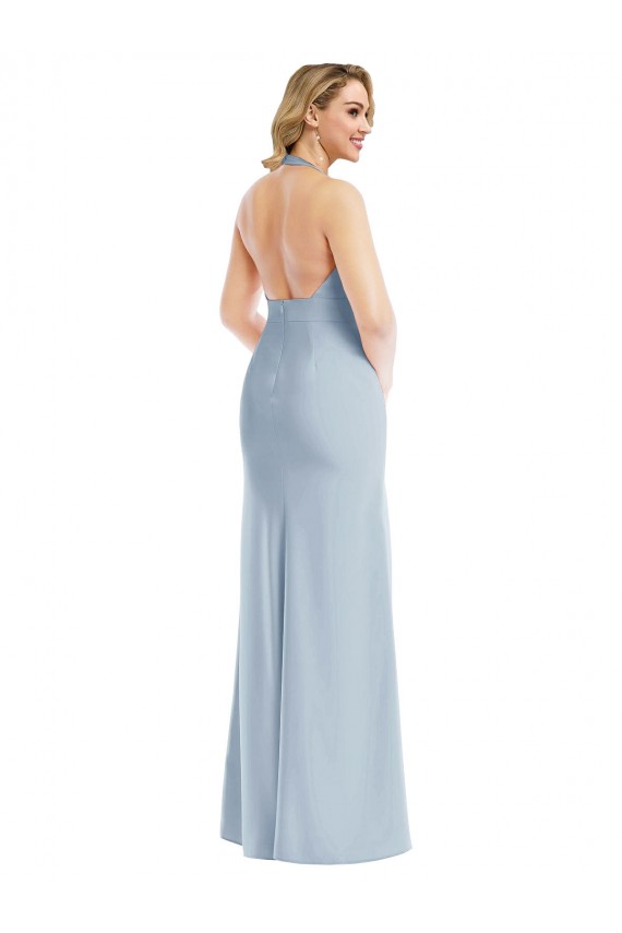 Halter Neck Stretch Crepe Sleeveless Open Back Light Sky Blue Bridesmaid Dress / Evening Dress Edinburgh