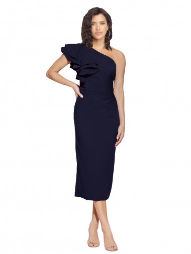 One Shoulder Stretch Crepe Sleeveless Midi Length Dark Navy Formal Evening Gown / Prom Dress / Bridesmaid Dress Edinburgh