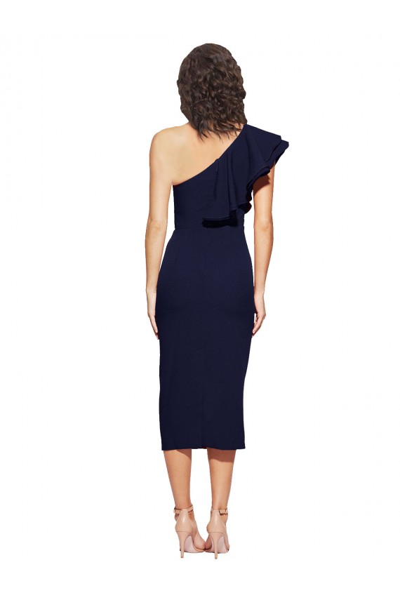 One Shoulder Stretch Crepe Sleeveless Midi Length Dark Navy Formal Evening Gown / Prom Dress / Bridesmaid Dress Edinburgh