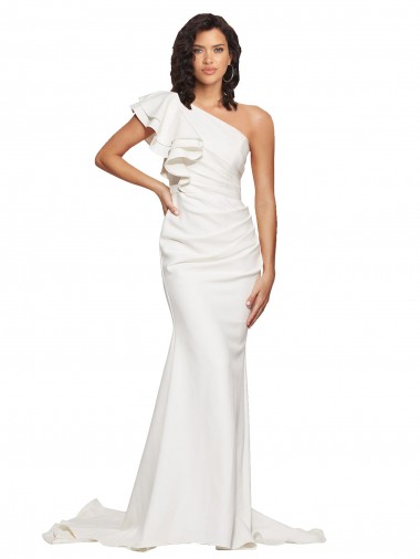 One Shoulder Stretch Crepe Sleeveless Ivory Semi Formal Evening Dress / Prom Dress / Bridesmaid Dress Edinburgh
