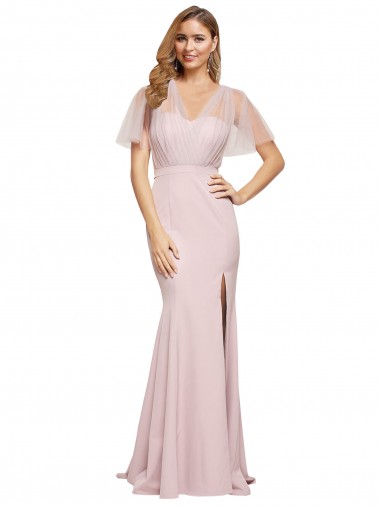 One Shoulder Stretch Crepe & Tulle Short Sleeves Low Back Mauve Formal Evening Gown / Prom Dress / Bridesmaid Dress Edinburgh