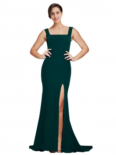 Square Neck Stretch Crepe Sleeveless Midnight Green Semi Formal Evening Dress / Prom Dress / Bridesmaid Dress Edinburgh