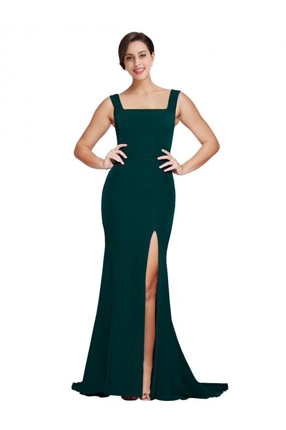 Square Neck Stretch Crepe Sleeveless Midnight Green Semi Formal Evening Dress / Prom Dress / Bridesmaid Dress Edinburgh