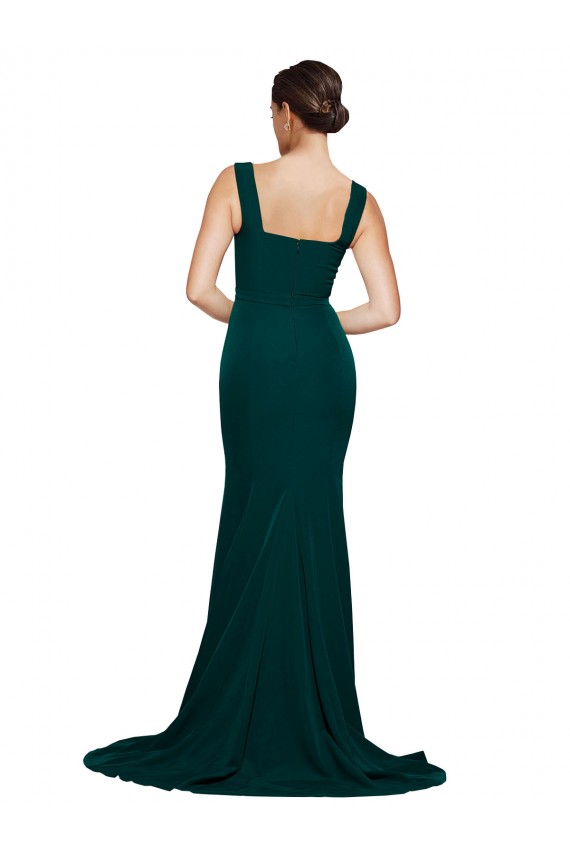 Square Neck Stretch Crepe Sleeveless Midnight Green Semi Formal Evening Dress / Prom Dress / Bridesmaid Dress Edinburgh