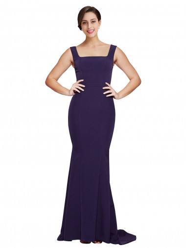 Square Neck Stretch Crepe Sleeveless Dark Navy Semi Formal Evening Dress / Prom Dress / Bridesmaid Dress Edinburgh