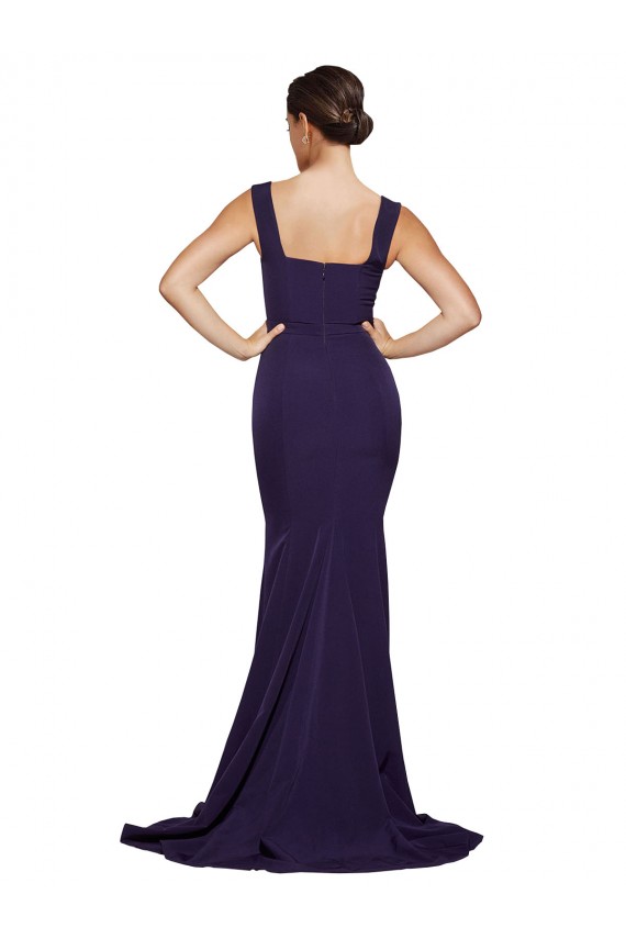 Square Neck Stretch Crepe Sleeveless Dark Navy Semi Formal Evening Dress / Prom Dress / Bridesmaid Dress Edinburgh