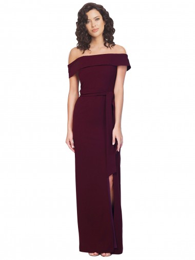 Off the Shoulder Stretch Crepe Sleeveless Low Back Burgundy Gold Formal Evening Gown / Prom Dress / Bridesmaid Dress Edinburgh