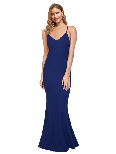 V-Neck Stretch Crepe Sleeveless Low Back Royal Blue Formal Dress / Bridesmaid Dress Edinburgh