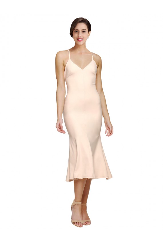 V-Neck Stretch Crepe Sleeveless Low Back Nude Evening Gown / Prom Dress / Bridesmaid Dress Edinburgh