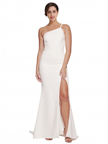 One Shoulder Stretch Crepe Sleeveless Sweep Train Ivory Semi Formal Evening Dress / Prom Dress / Bridesmaid Dress Edinburgh