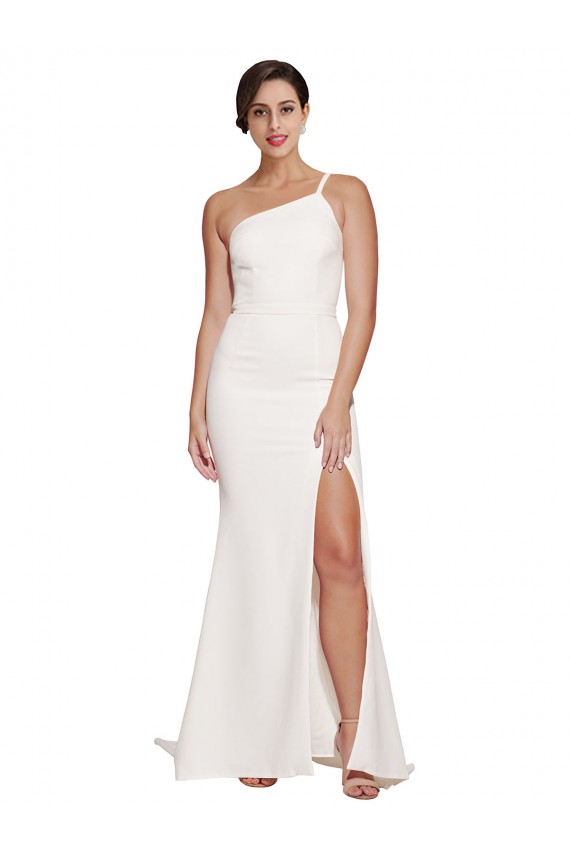 One Shoulder Stretch Crepe Sleeveless Sweep Train Ivory Semi Formal Evening Dress / Prom Dress / Bridesmaid Dress Edinburgh