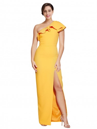 One Shoulder Stretch Crepe Sleeveless Saffron Formal Evening Gown / Prom Dress / Bridesmaid Dress Edinburgh