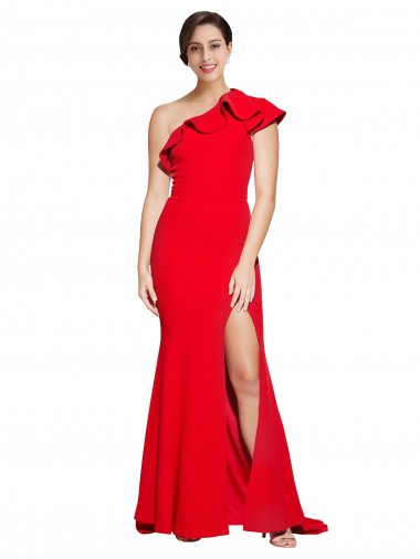 One Shoulder Stretch Crepe Sleeveless Red Semi Formal Evening Dress / Prom Dress / Bridesmaid Dress Edinburgh