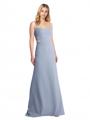Spaghetti Straps Stretch Crepe Sleeveless Open Back Smoke Blue Prom Dress / Bridesmaid Dress Edinburgh