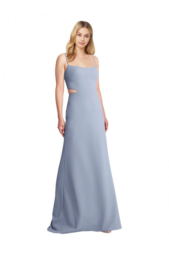 Spaghetti Straps Stretch Crepe Sleeveless Open Back Smoke Blue Prom Dress / Bridesmaid Dress Edinburgh
