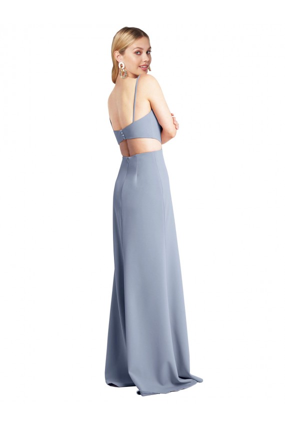 Spaghetti Straps Stretch Crepe Sleeveless Open Back Smoke Blue Prom Dress / Bridesmaid Dress Edinburgh