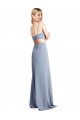 Spaghetti Straps Stretch Crepe Sleeveless Open Back Smoke Blue Prom Dress / Bridesmaid Dress Edinburgh
