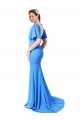 V-Neck Stretch Crepe Short Sleeves V-Back Peacock Blue Prom Dress / Bridesmaid Dress Edinburgh
