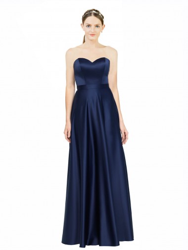 Sweetheart Stretch Satin Sleeveless Low Back Dark Navy Black Tie Evening Gown / Bridesmaid Dress Edinburgh