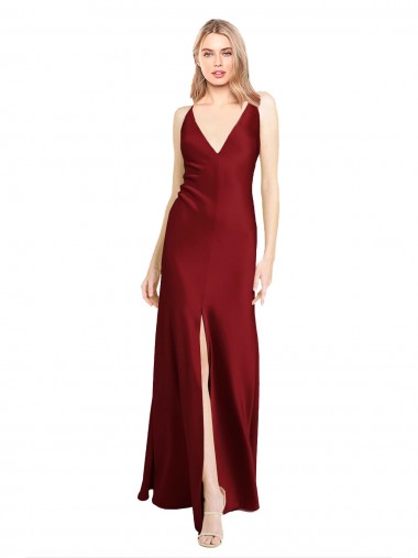 V-Neck Stretch Satin Sleeveless V-Back Burgundy Black Tie Evening Gown / Prom Dress / Bridesmaid Dress Edinburgh