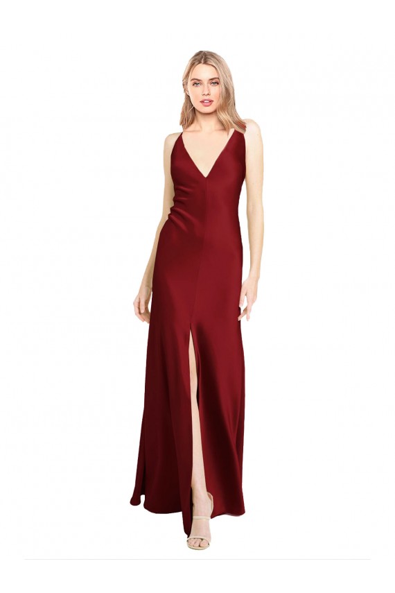 V-Neck Stretch Satin Sleeveless V-Back Burgundy Black Tie Evening Gown / Prom Dress / Bridesmaid Dress Edinburgh