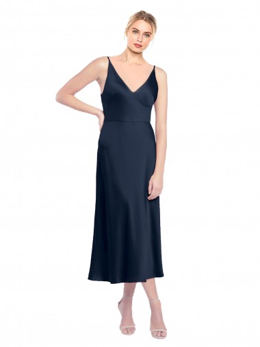 V-Neck Stretch Satin Sleeveless V-Back Dark Navy Formal Evening Gown / Prom Dress / Bridesmaid Dress Edinburgh