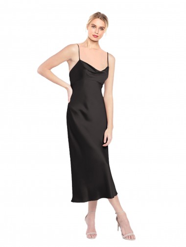 Spaghetti Straps Stretch Satin Sleeveless Low Back Black Formal Evening Gown / Prom Dress / Bridesmaid Dress Edinburgh