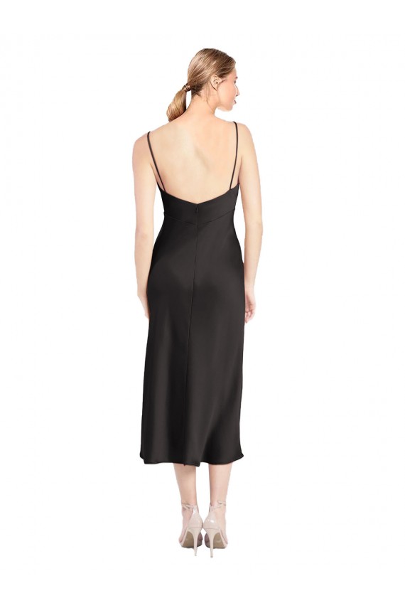 Spaghetti Straps Stretch Satin Sleeveless Low Back Black Formal Evening Gown / Prom Dress / Bridesmaid Dress Edinburgh