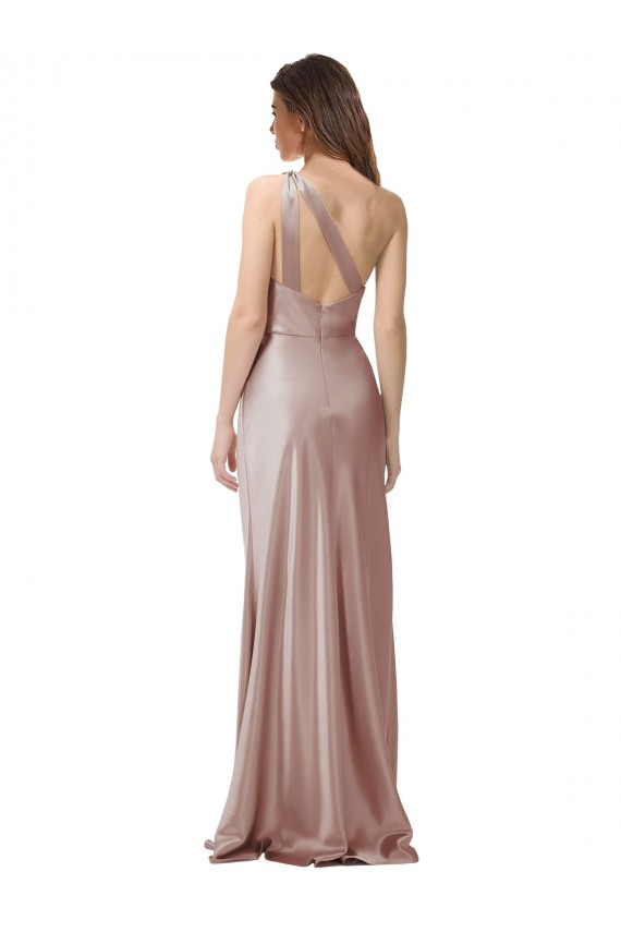 One Shoulder Stretch Satin Sleeveless Open Back Dusty Pink Formal Evening Gown / Prom Dress / Bridesmaid Dress Edinburgh