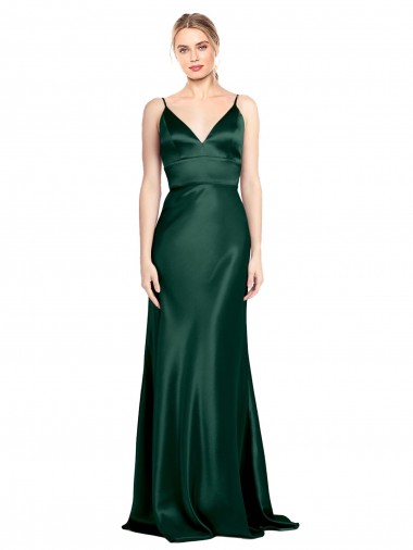 Spaghetti Straps Stretch Satin Sleeveless V-Back Hunter Formal Evening Gown / Prom Dress / Bridesmaid Dress Edinburgh
