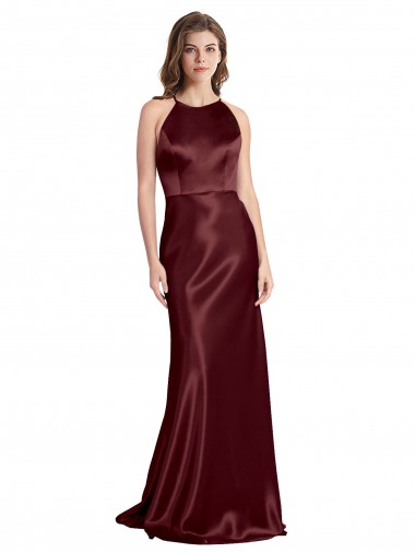 Spaghetti Straps Stretch Satin Sleeveless Burgundy Gold Formal Evening Gown / Prom Dress / Bridesmaid Dress Edinburgh