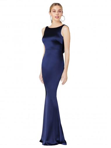 Halter Neck Stretch Satin Sleeveless Low Back Dark Navy Formal Evening Gown / Prom Dress / Bridesmaid Dress Edinburgh