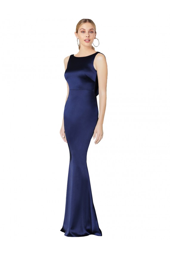Halter Neck Stretch Satin Sleeveless Low Back Dark Navy Formal Evening Gown / Prom Dress / Bridesmaid Dress Edinburgh