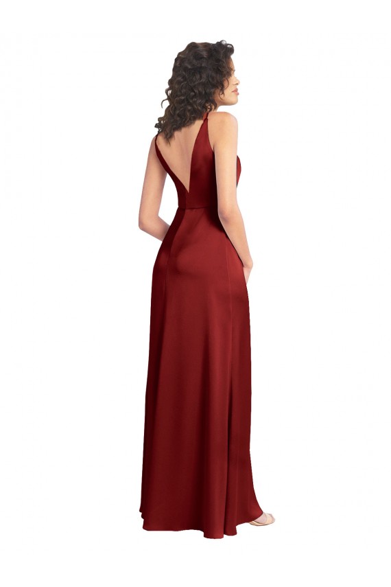 V-Neck Stretch Satin Sleeveless V-Back Burgundy Formal Dress / Bridesmaid Dress Edinburgh