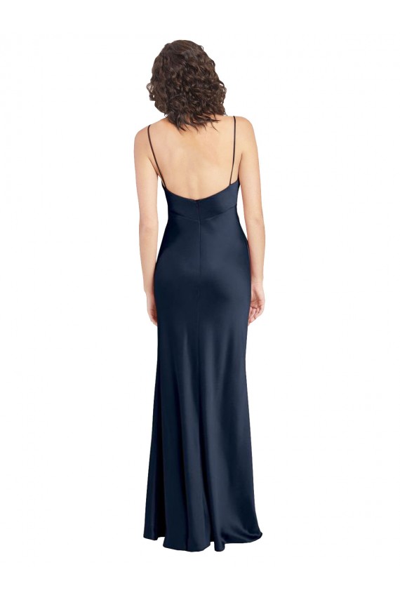 Cowl Neck Stretch Satin Sleeveless Open Back Dark Navy Black Tie Evening Gown / Prom Dress / Bridesmaid Dress Edinburgh